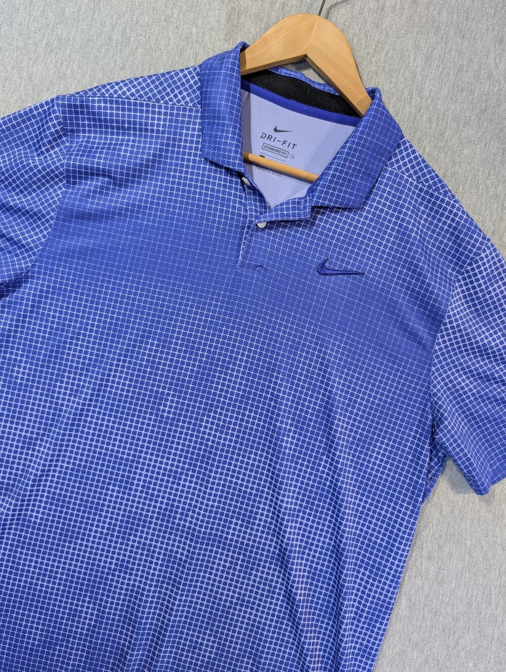 Nike Dri-Fit Standard Fit Golf Polo Shirt Men's Large Purple Check